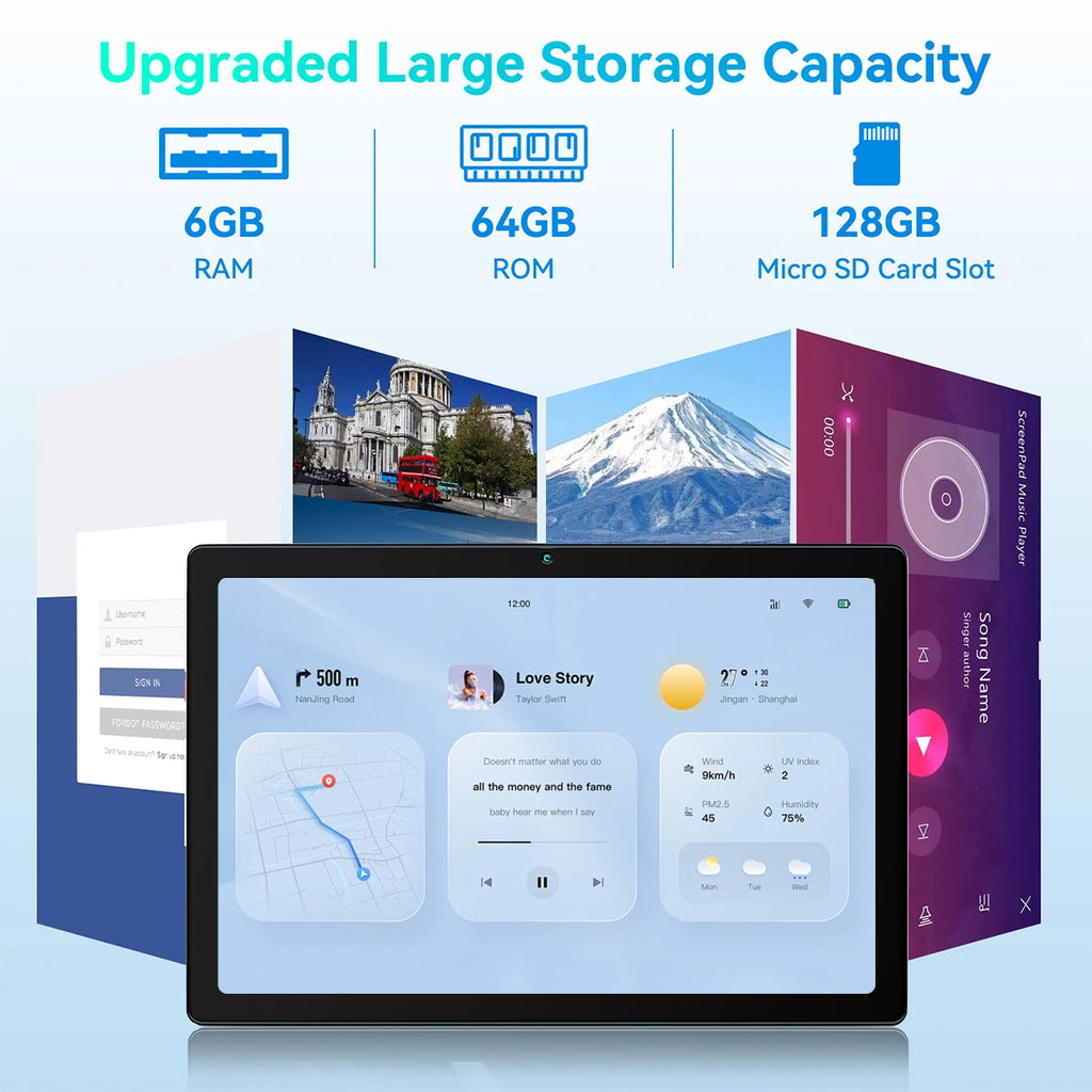 2025 NEW MB1001 Tablets 10.1" 1080P HD Display 2MP+5MP Camera 6GB RAM 64GB ROM 128GB Expandable 5000mAh Battery Android13 Pad PC