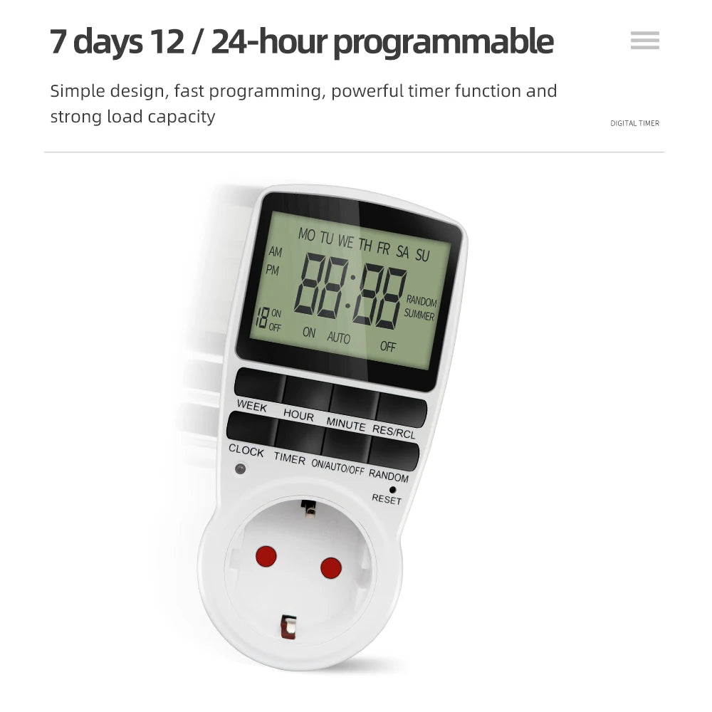Electronic Digital Timer Switch EU Programmable Electronic Timing Socket EU Plug Outlet Kitchen Appliance Time Control Day/Hour