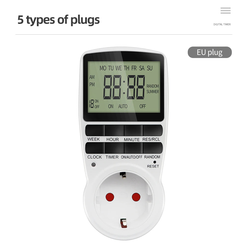 Electronic Digital Timer Switch EU Programmable Electronic Timing Socket EU Plug Outlet Kitchen Appliance Time Control Day/Hour