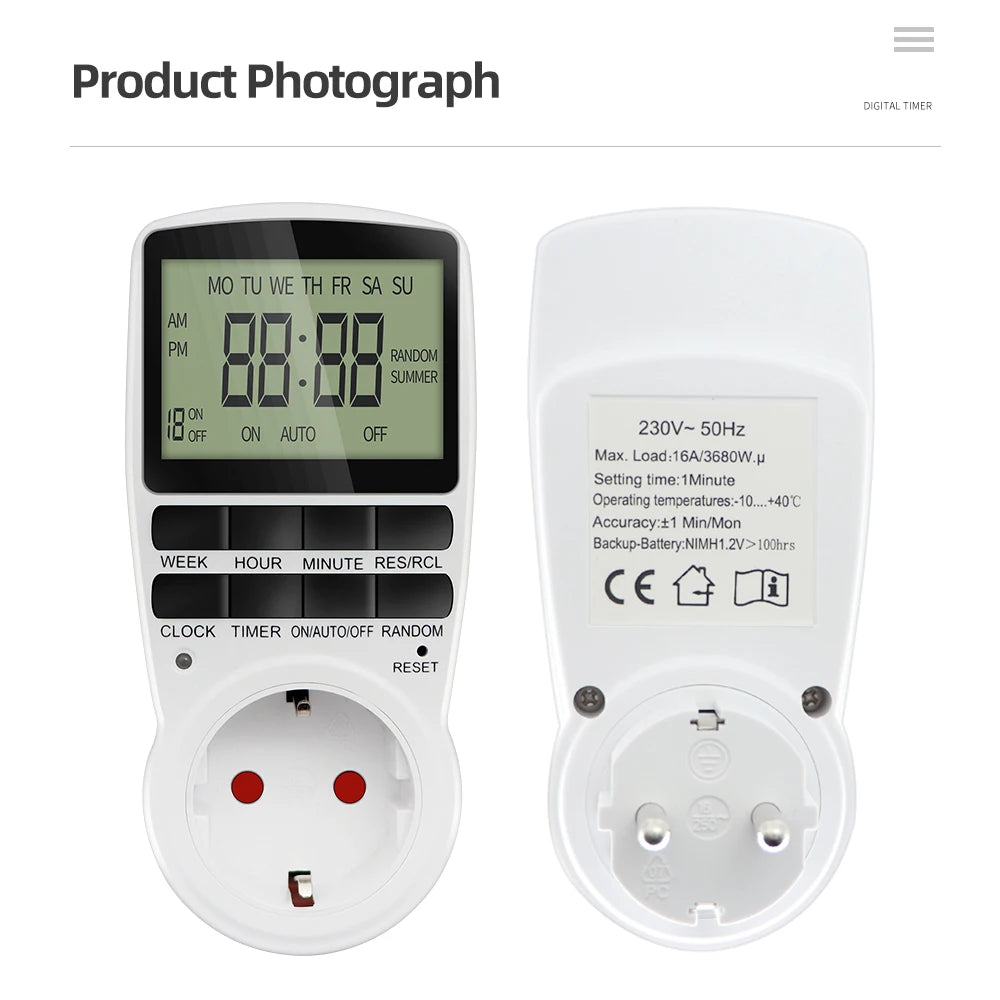 Electronic Digital Timer Switch EU Programmable Electronic Timing Socket EU Plug Outlet Kitchen Appliance Time Control Day/Hour