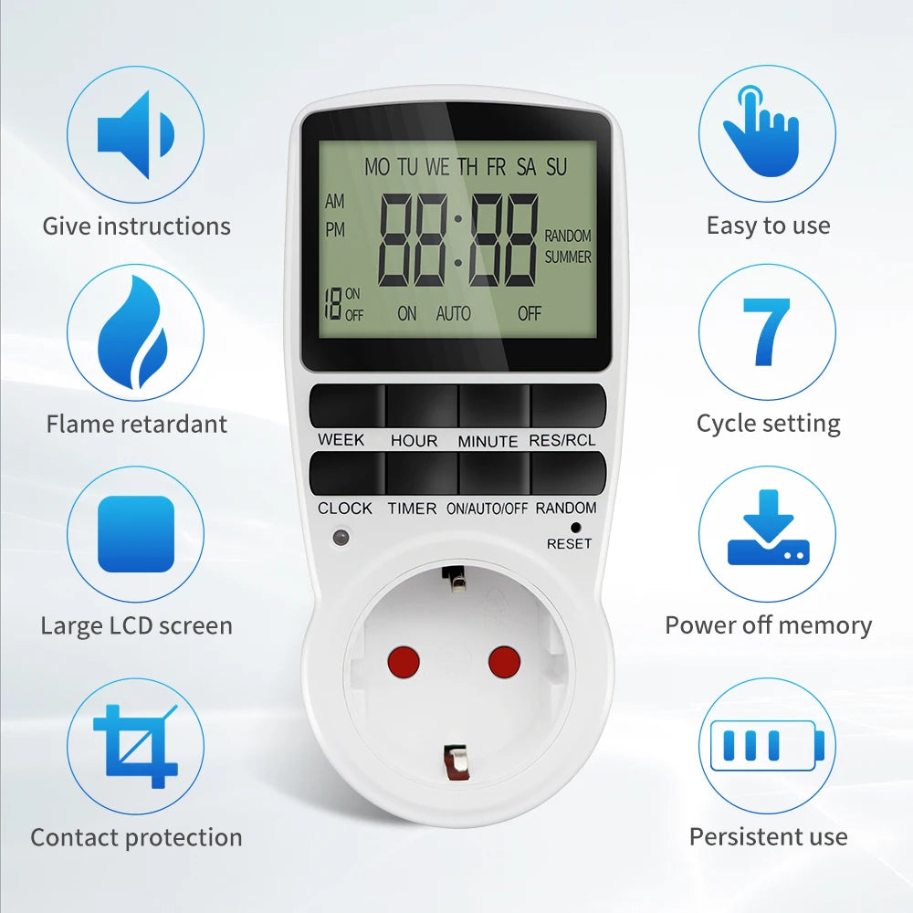 Electronic Digital Timer Switch EU Programmable Electronic Timing Socket EU Plug Outlet Kitchen Appliance Time Control Day/Hour