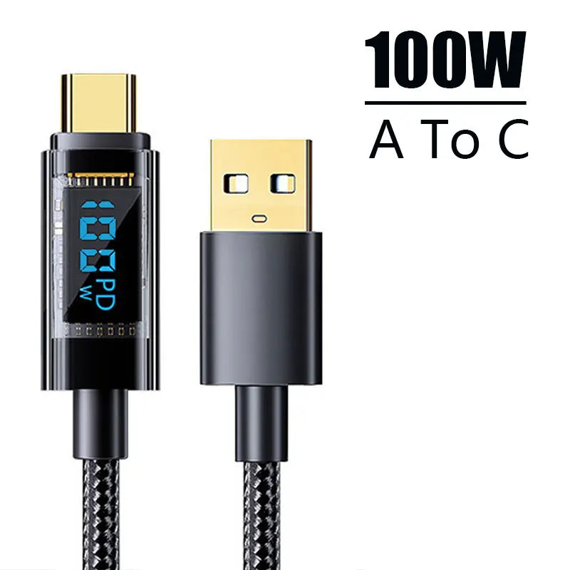 240W PD Fast Charging Type C to Type C Cable with 100W Digital Display USB C to USB C Cable for Xiaomi Huawei MacBook iPad