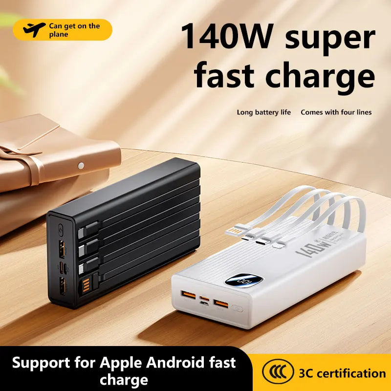 140W 500000mAh Power Bank Large Capacity 4 In1 Cables Intelligent Digital Display Light Portable Powerbank For iPhone Huawei New