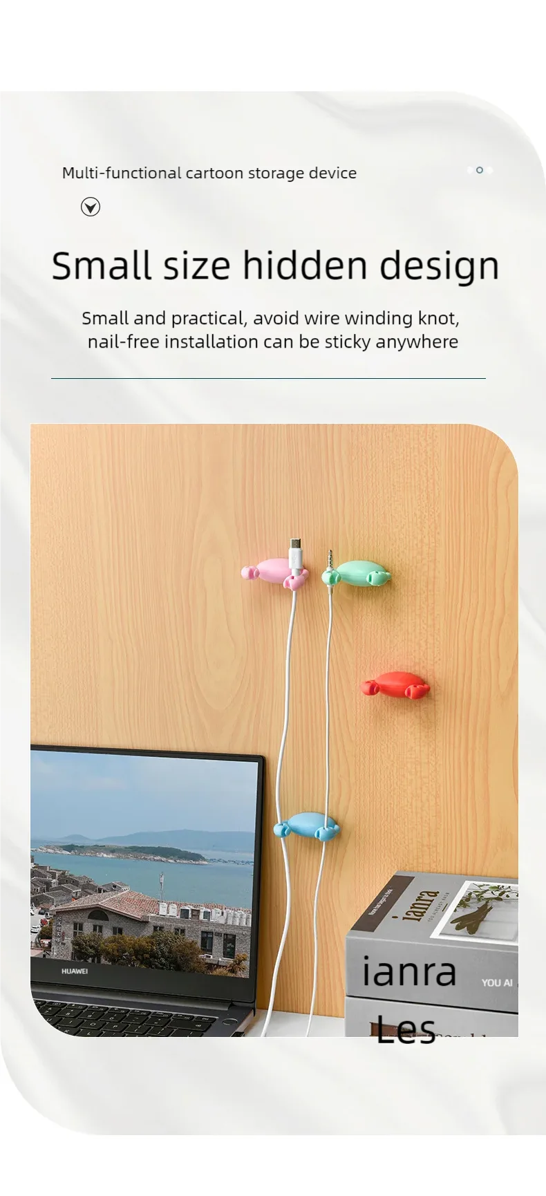 Cute Crab Cable Organizer Clip Data Cable Stand Mobile Phone Charging Cable Organizers Fixer Desk Self-Adhesive Wire Tidy Holder