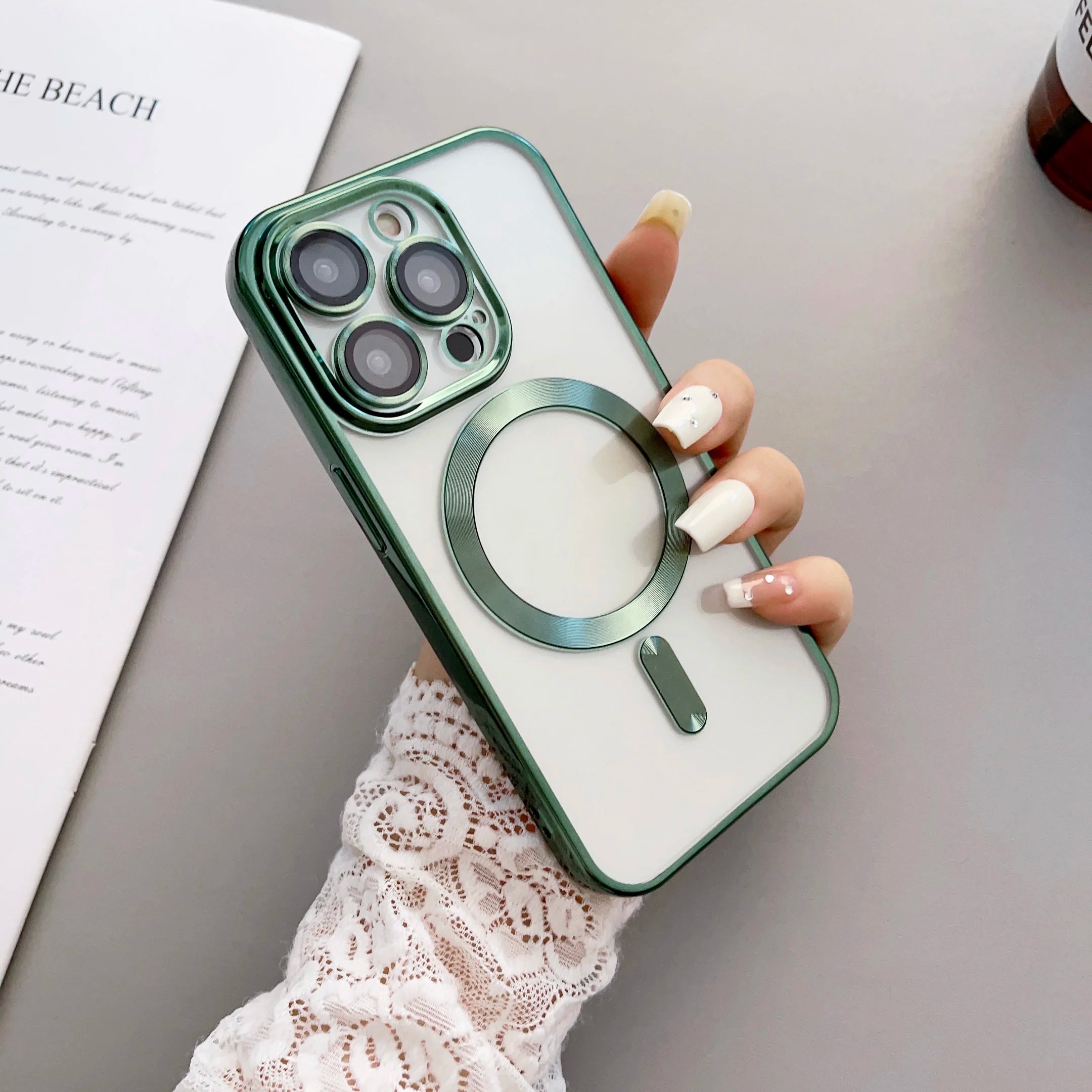 Luxury Plating Magnetic Wireless Charging Soft TPU Phone Case for iPhone 15 14 13 12 11 Pro Max Magsafe Lens Film Clear Cover