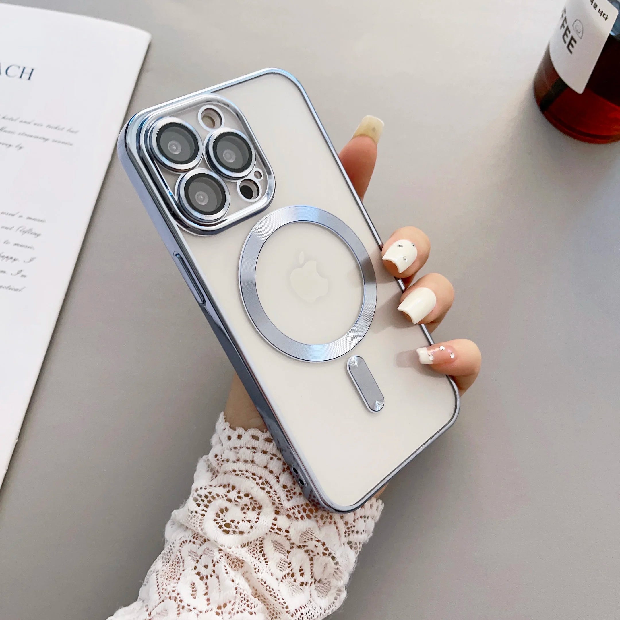 Luxury Plating Magnetic Wireless Charging Soft TPU Phone Case for iPhone 15 14 13 12 11 Pro Max Magsafe Lens Film Clear Cover