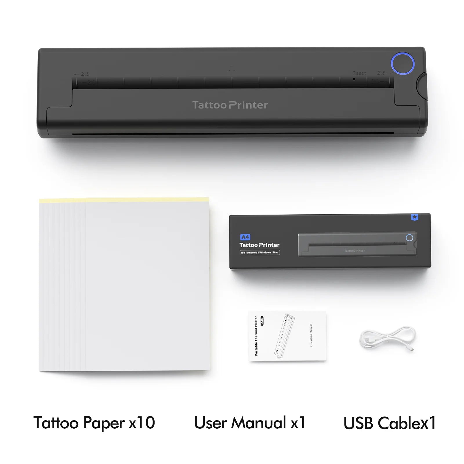 Wireless Thermal Tattoo Printer Bluetooth Tattoo Stencil Printer HD A4 Paper Printer Compatible with Android iOS Phone Tablet PC