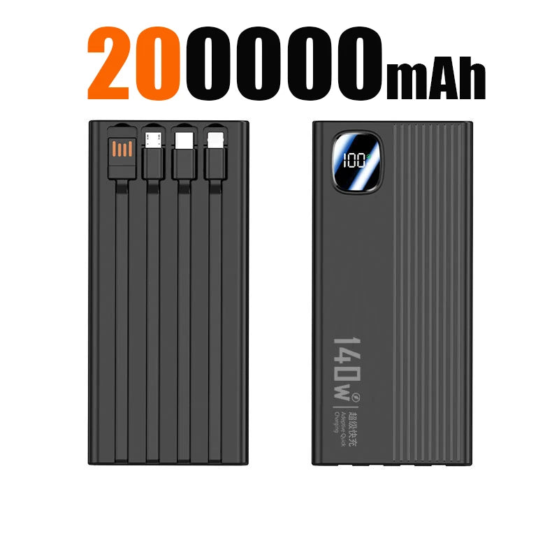 140W 500000mAh Power Bank Large Capacity 4 In1 Cables Intelligent Digital Display Light Portable Powerbank For iPhone Huawei New