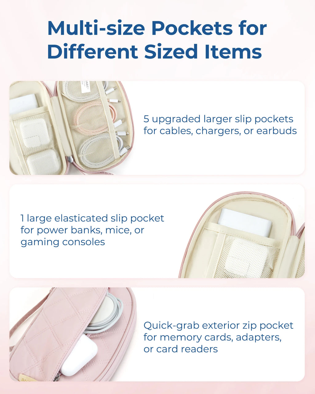 BAGSMART Travel Cable Bag Compact Tech Electronic Organizer Travel Case Essentials for Charger Cable Phone Flash drive