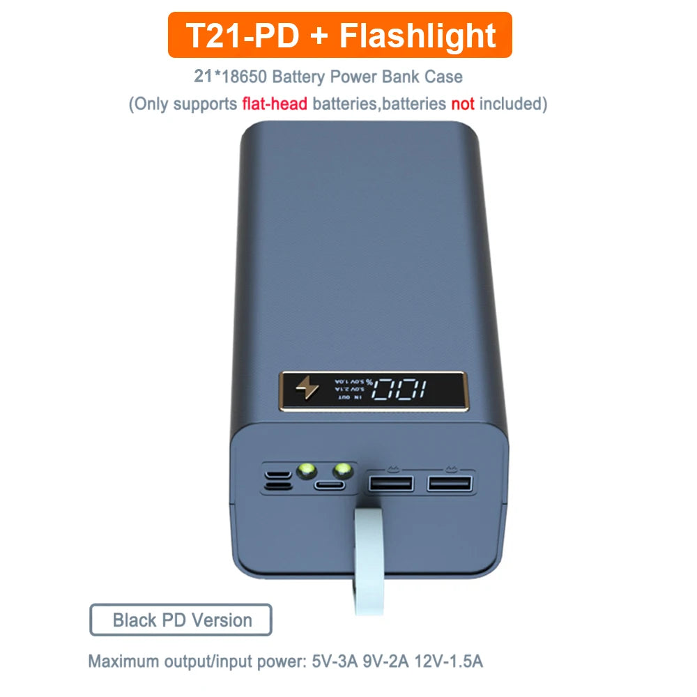 New Welding Free 21*18650 Battery Power Bank Charger Box PD 22.5W Quick Charger Case 18650 Battery Storage Box DIY Charger Case
