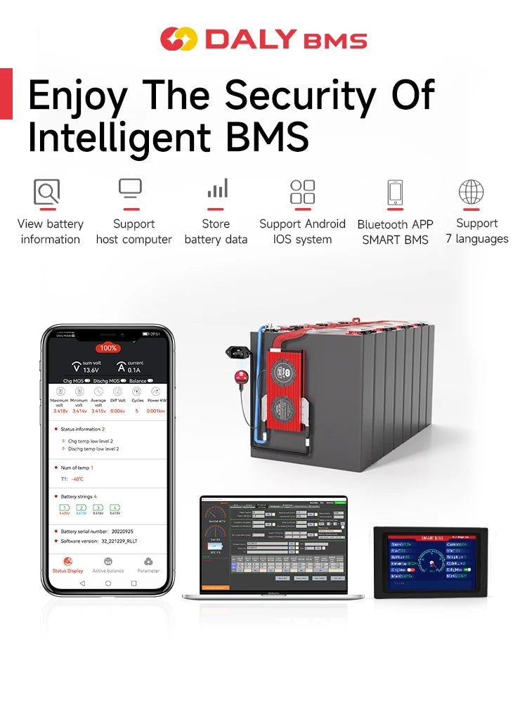 DALY Smart BMS LiFePo4 4S 12V APP BMS RS485/CAN 30A 40A 50A 60A  Parallel Bluetooth Solar Energy Inverter Power Bank