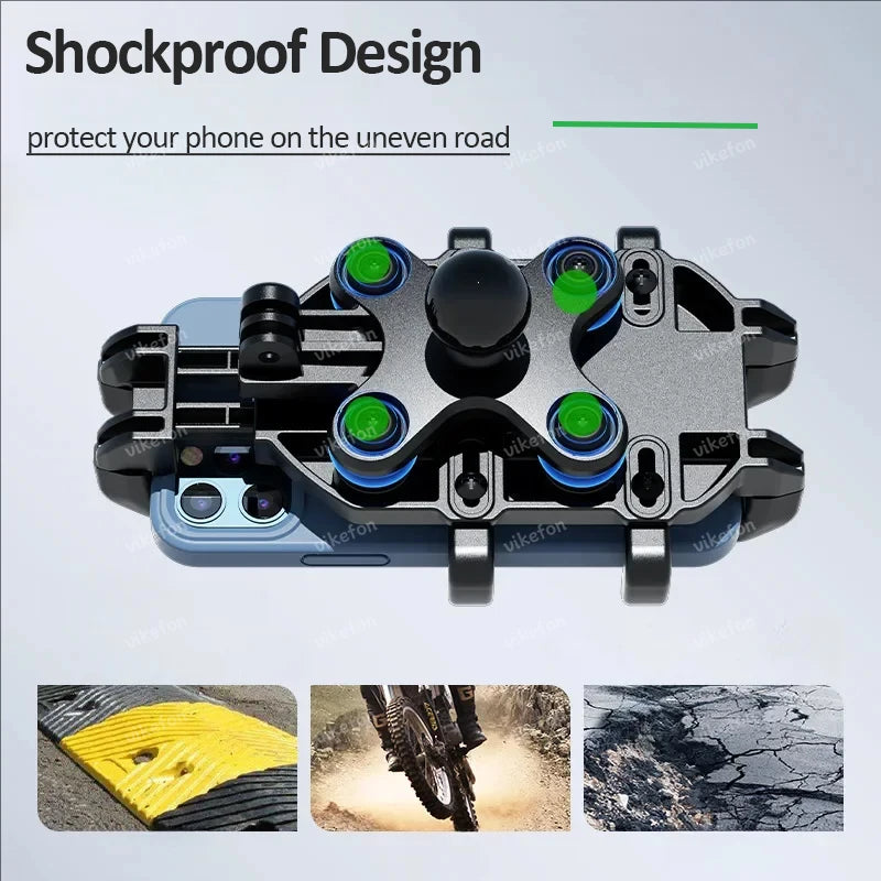 Shockproof Motorcycle Phone Holder 4 Vibration Dampener 360 Rotation Anti-Thief Motorbike Bicycle Bike Scooter Phone Stand Mount