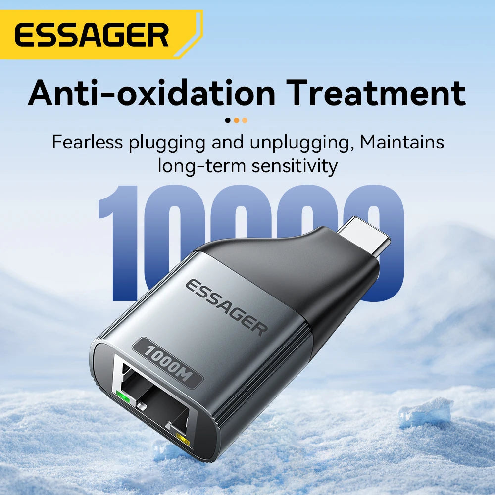 Essager Type-C to Ethernet Adapter 100/1000Mbps Gigabit High-Speed RJ45 To Type-c Adapter For MacBook Laptop Wired Network Card