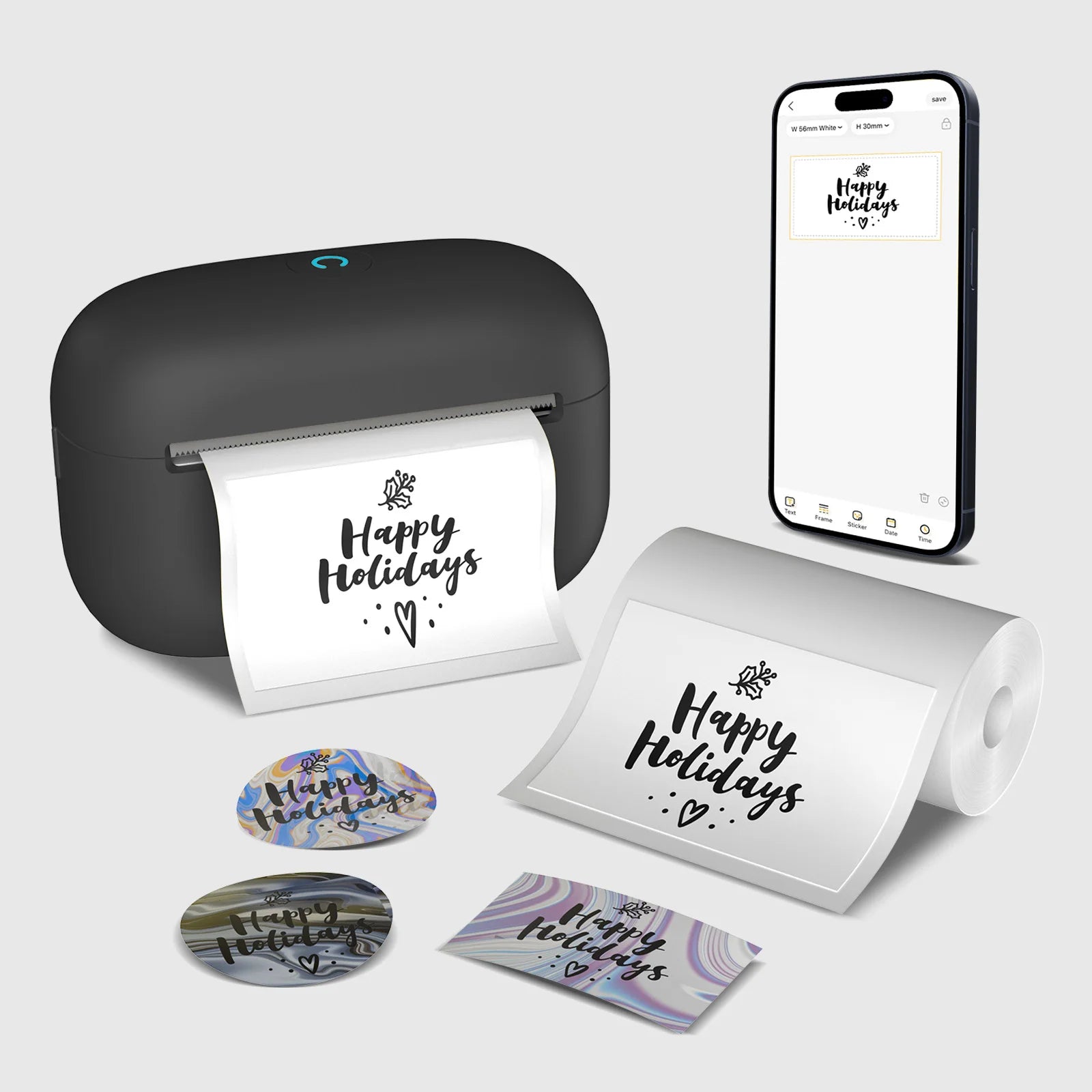 Portable Mini Printer Label Maker 300dpi 2 Inch Thermal Wireless Inkless Printer Bluetooth for IOS and Android Home School