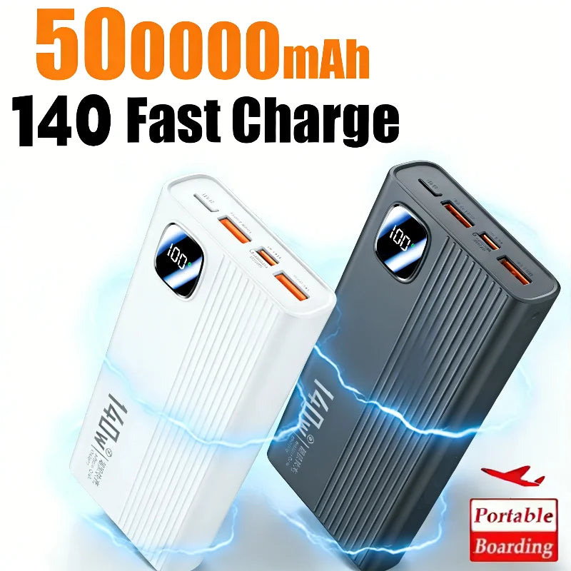 140W 500000mAh Power Bank Large Capacity 4 In1 Cables Intelligent Digital Display Light Portable Powerbank For iPhone Huawei New