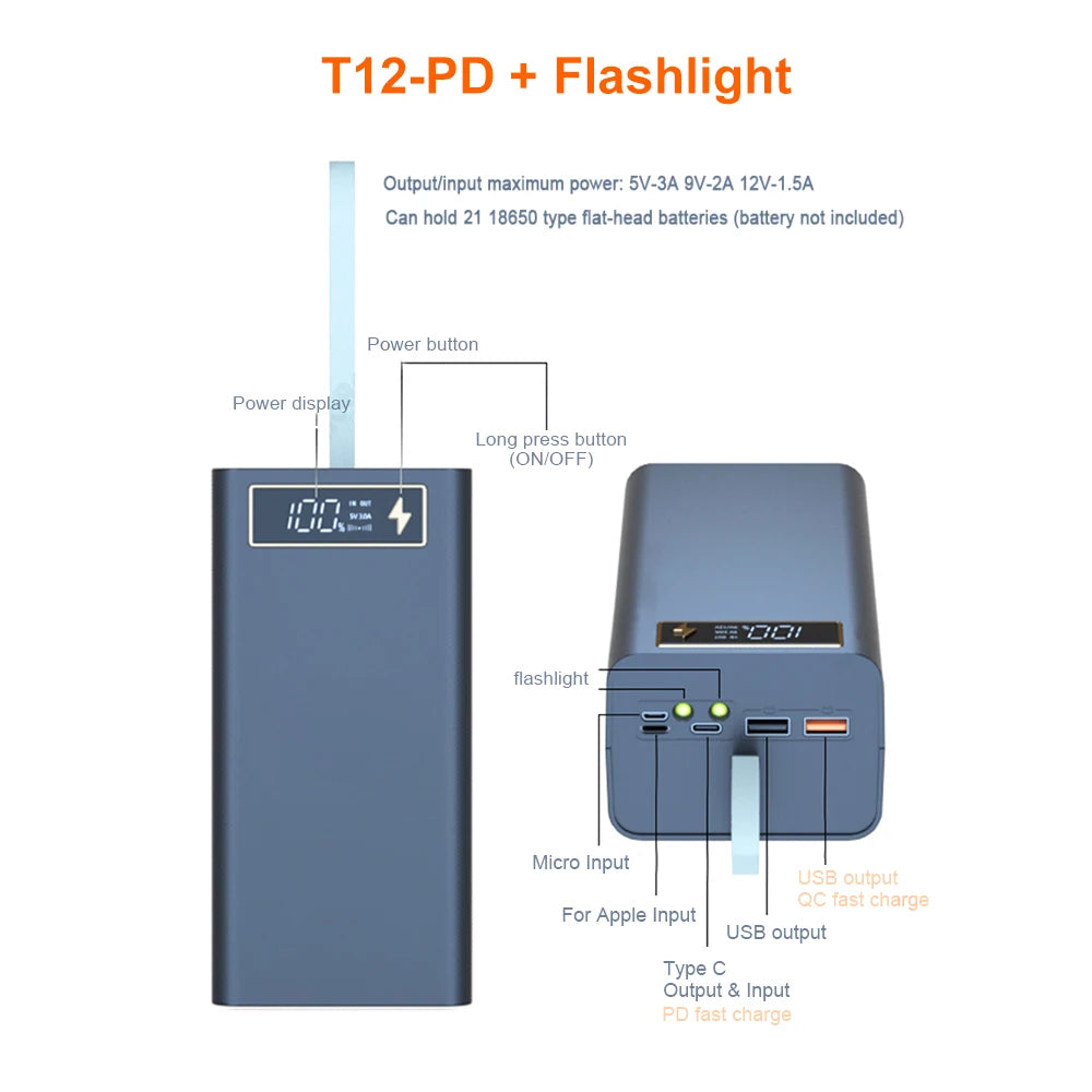 New Welding Free 21*18650 Battery Power Bank Charger Box PD 22.5W Quick Charger Case 18650 Battery Storage Box DIY Charger Case