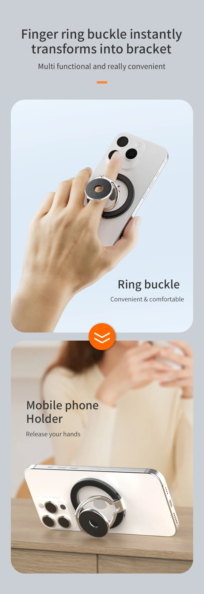 MagSafe Double Sided Magnetic Phone Ring Holder Portable Folding Cellphone Stand Accessory Grip Bracket Support Universal