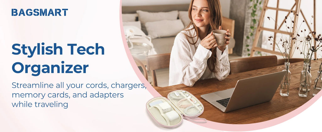 BAGSMART Travel Cable Bag Compact Tech Electronic Organizer Travel Case Essentials for Charger Cable Phone Flash drive