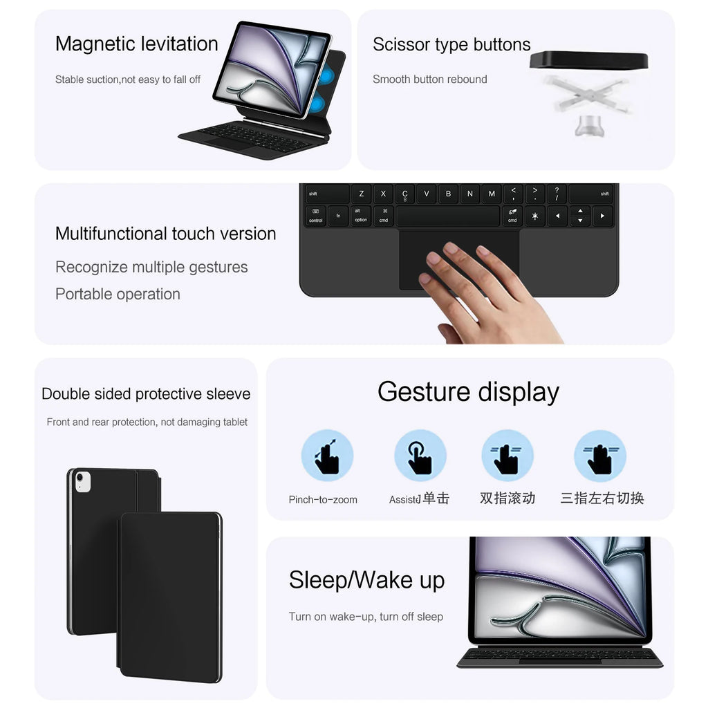Magic Keyboard For iPad Air 11 inch M3 2025 Air11 M2 7th 6th 5th 4th generation Pro Folio Smart Cover Case Multi-touch Backlight