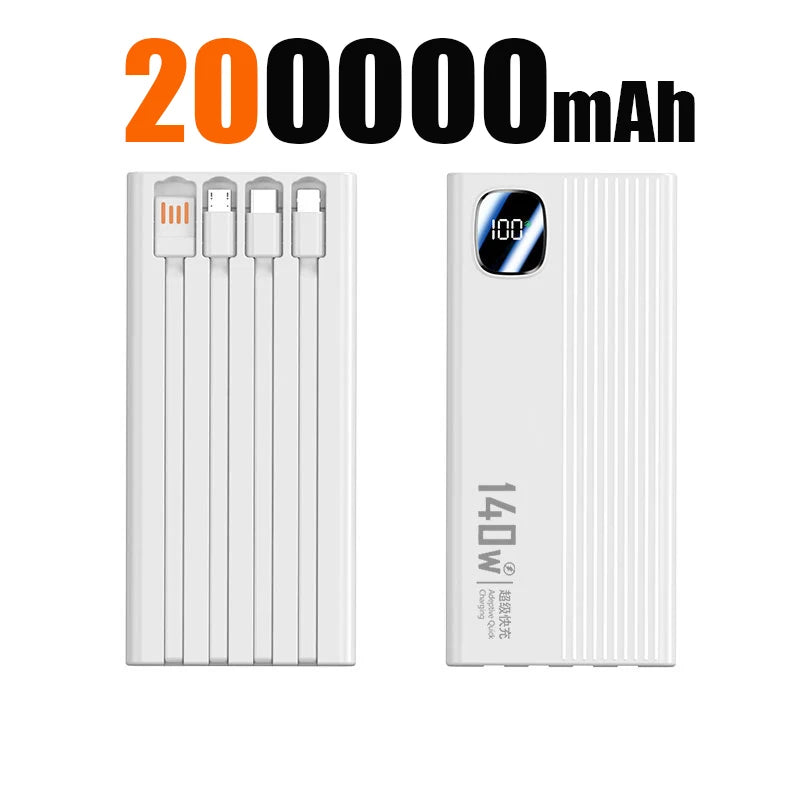 140W 500000mAh Power Bank Large Capacity 4 In1 Cables Intelligent Digital Display Light Portable Powerbank For iPhone Huawei New