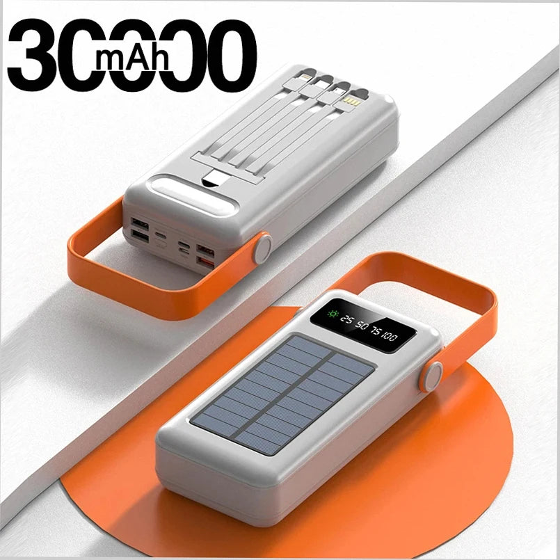 150000mAh Solar Panel Power Bank Fast charging Power Station with Four Wire External Battery Pack with Flashlight For Outdoors