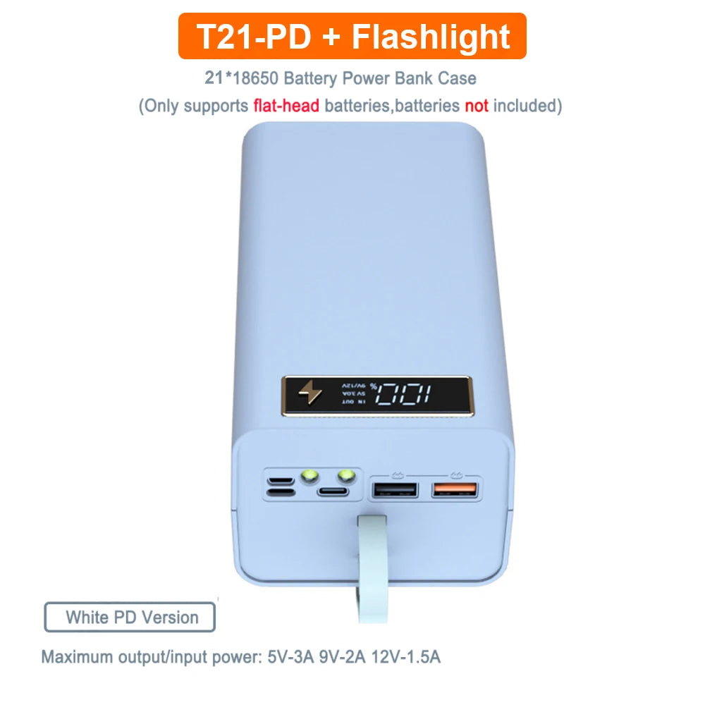 New Welding Free 21*18650 Battery Power Bank Charger Box PD 22.5W Quick Charger Case 18650 Battery Storage Box DIY Charger Case