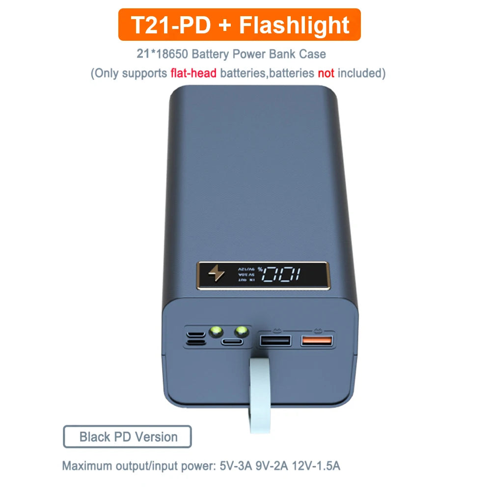 New Welding Free 21*18650 Battery Power Bank Charger Box PD 22.5W Quick Charger Case 18650 Battery Storage Box DIY Charger Case