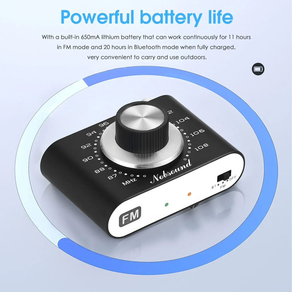 Douk Audio Portable 87-108Mhz FM Radio Tuner Stereo Bluetooth 5.0 Receiver Rechargeable with 3.5mm Out