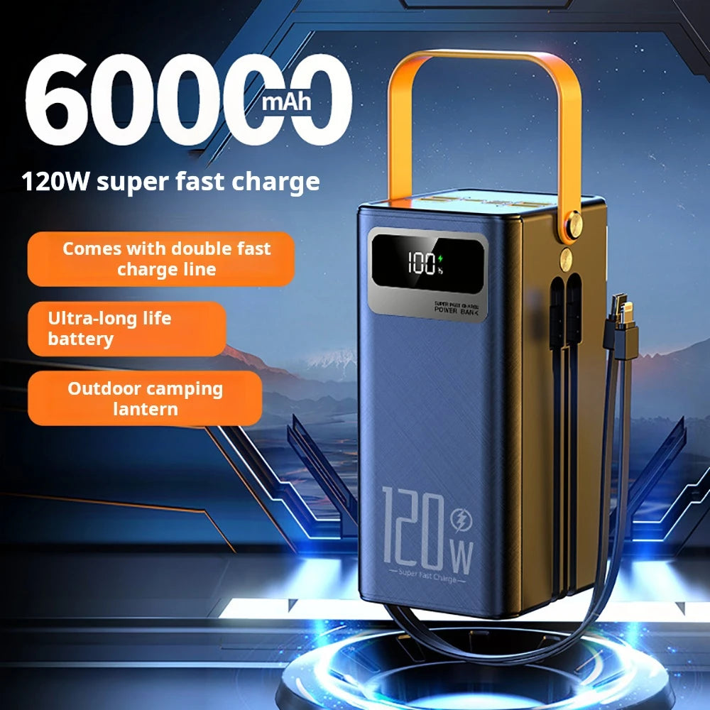 30000mAh / 60000mAh High Capacity Power Bank, 120W Quick Charge External Battery Pack with LED Light for Phone Laptop