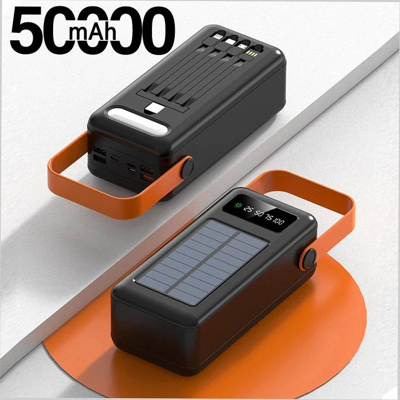 150000mAh Solar Panel Power Bank Fast charging Power Station with Four Wire External Battery Pack with Flashlight For Outdoors