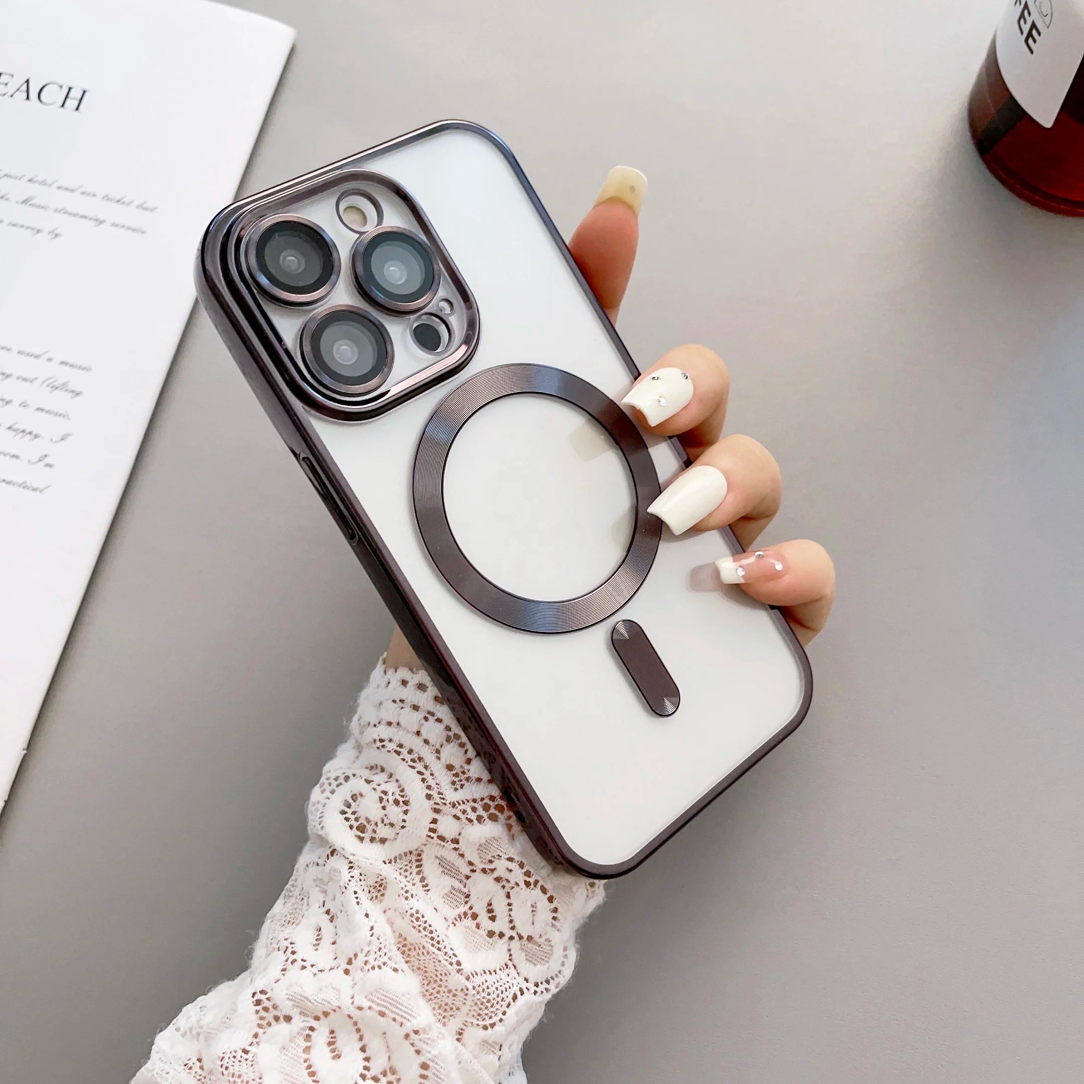 Luxury Plating Magnetic Wireless Charging Soft TPU Phone Case for iPhone 15 14 13 12 11 Pro Max Magsafe Lens Film Clear Cover