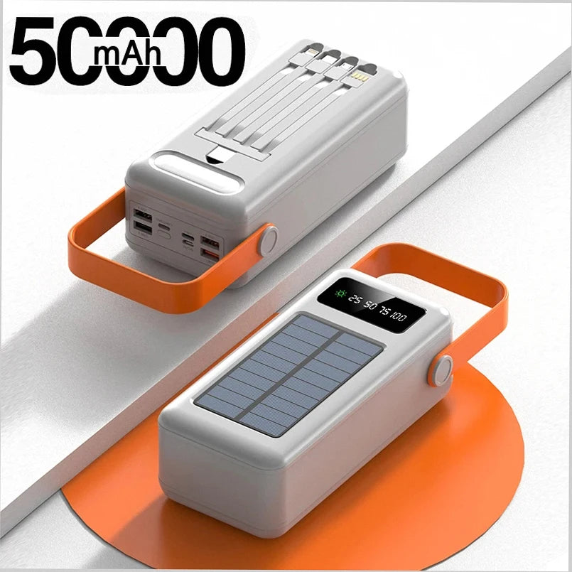 150000mAh Solar Panel Power Bank Fast charging Power Station with Four Wire External Battery Pack with Flashlight For Outdoors