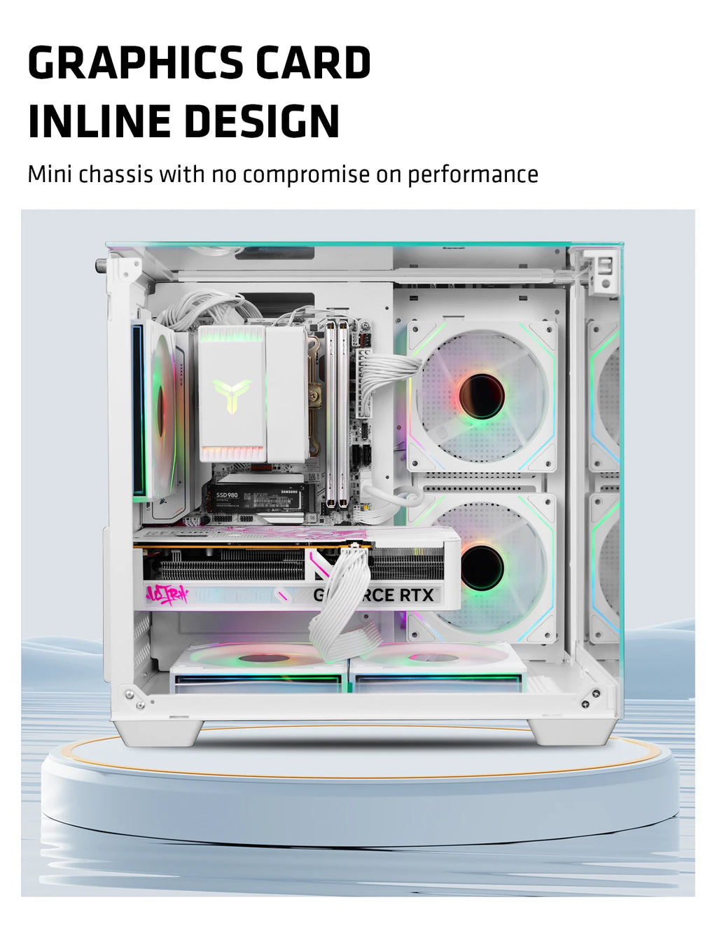 Yeah Magic CUBE MATX PC Case 270° Panoramic View Ultra-Clear Triple-Glass Showcase Design Supports up to 5 Fans オフィス＆ゲーミング PCケース