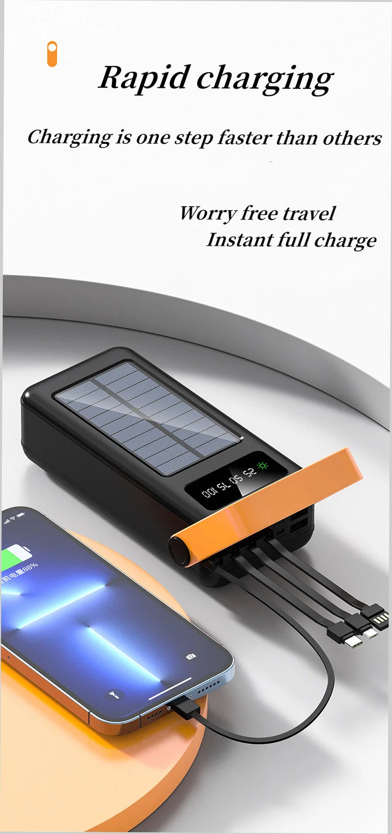 150000mAh Solar Panel Power Bank Fast charging Power Station with Four Wire External Battery Pack with Flashlight For Outdoors
