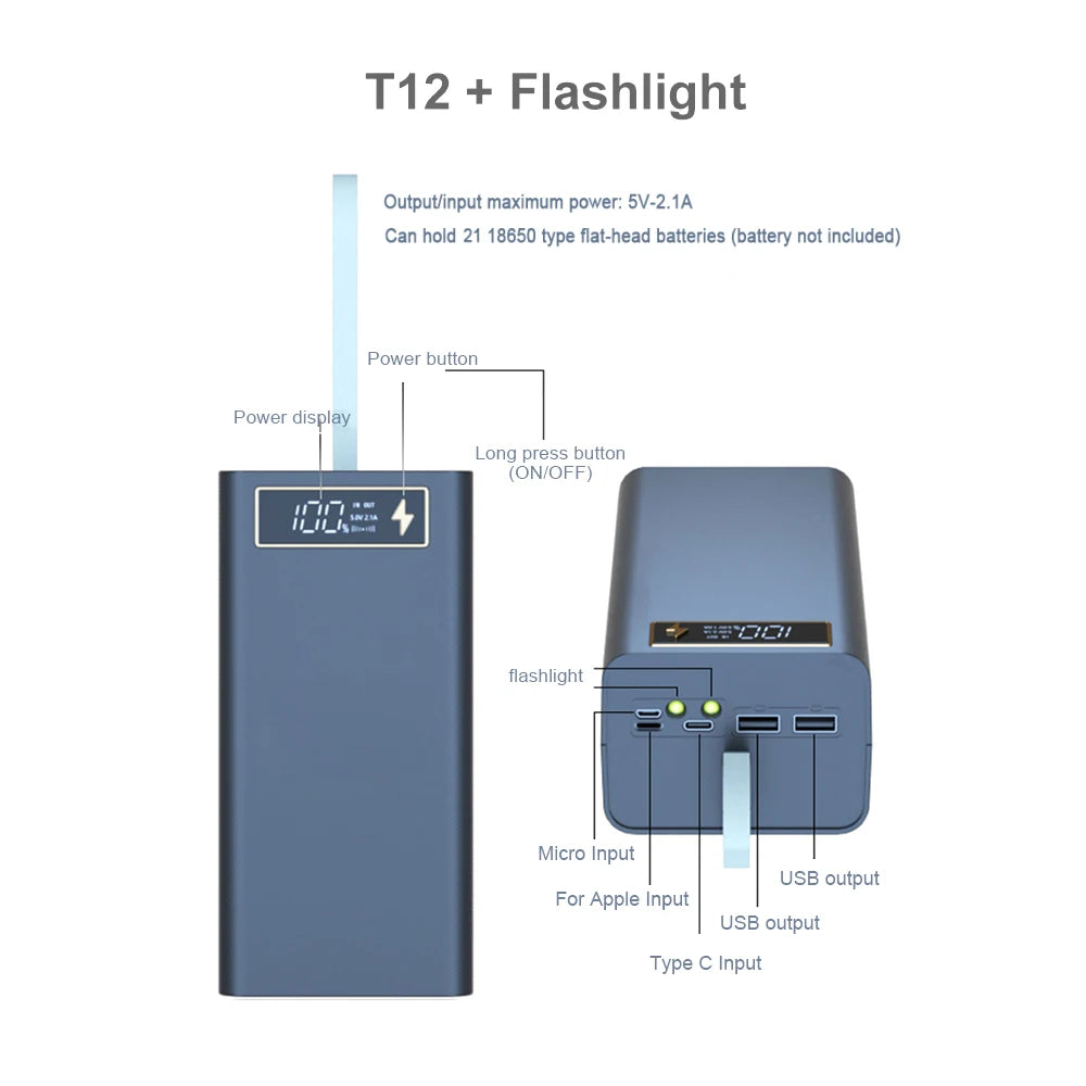 New Welding Free 21*18650 Battery Power Bank Charger Box PD 22.5W Quick Charger Case 18650 Battery Storage Box DIY Charger Case