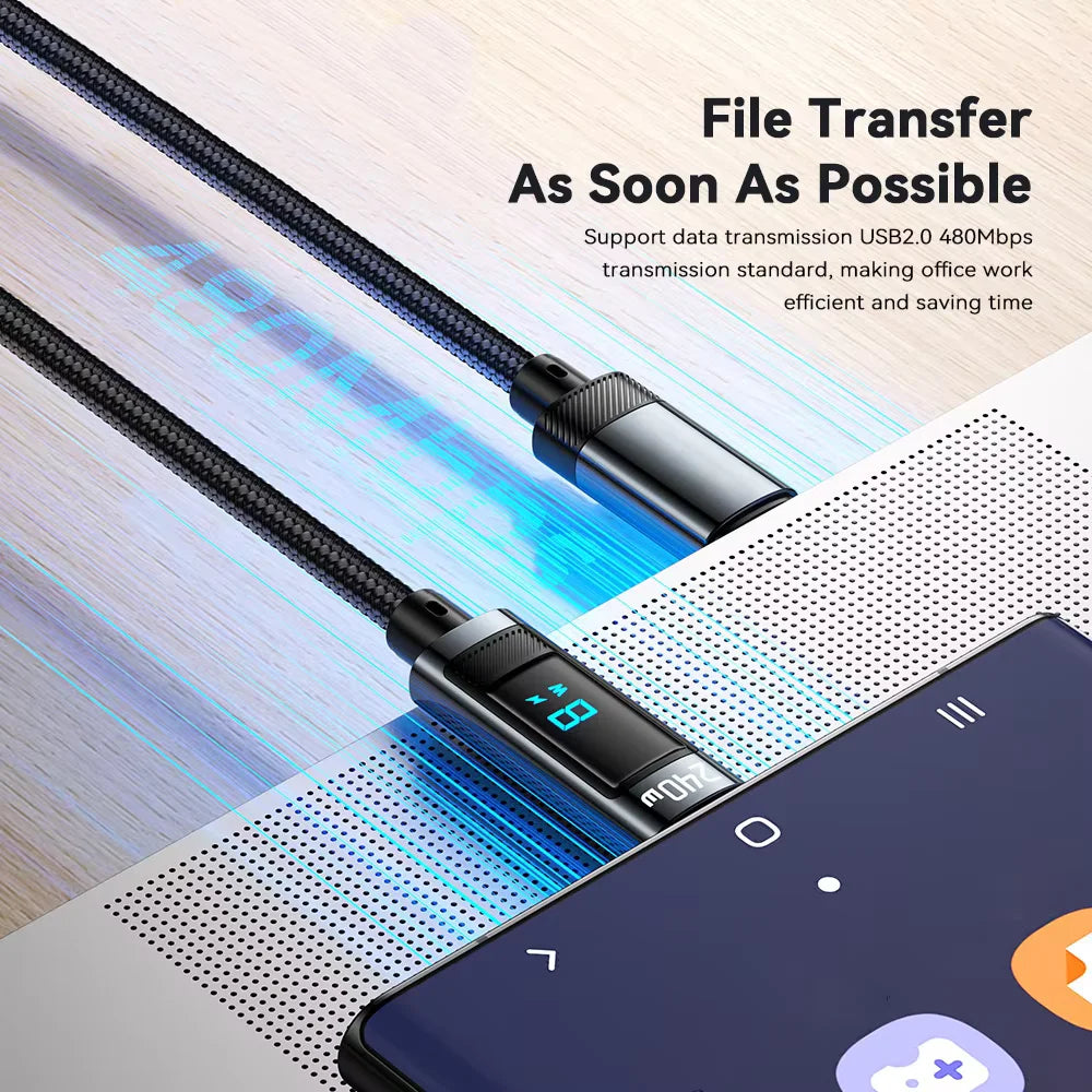240W PD Fast Charging Type C to Type C Cable with 100W Digital Display USB C to USB C Cable for Xiaomi Huawei MacBook iPad