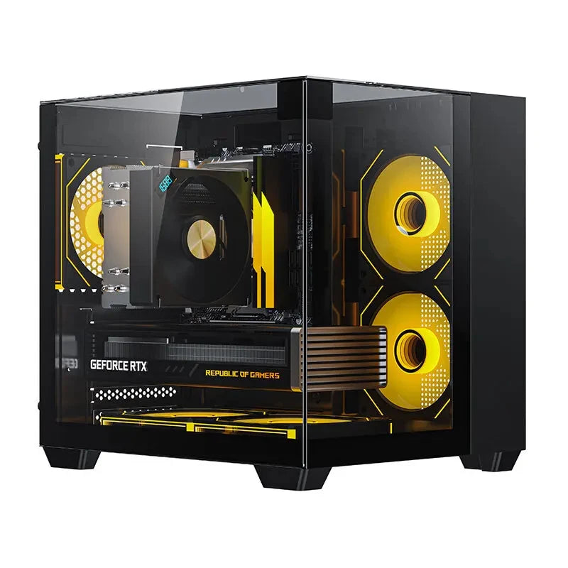 Yeah Magic CUBE MATX PC Case 270° Panoramic View Ultra-Clear Triple-Glass Showcase Design Supports up to 5 Fans オフィス＆ゲーミング PCケース