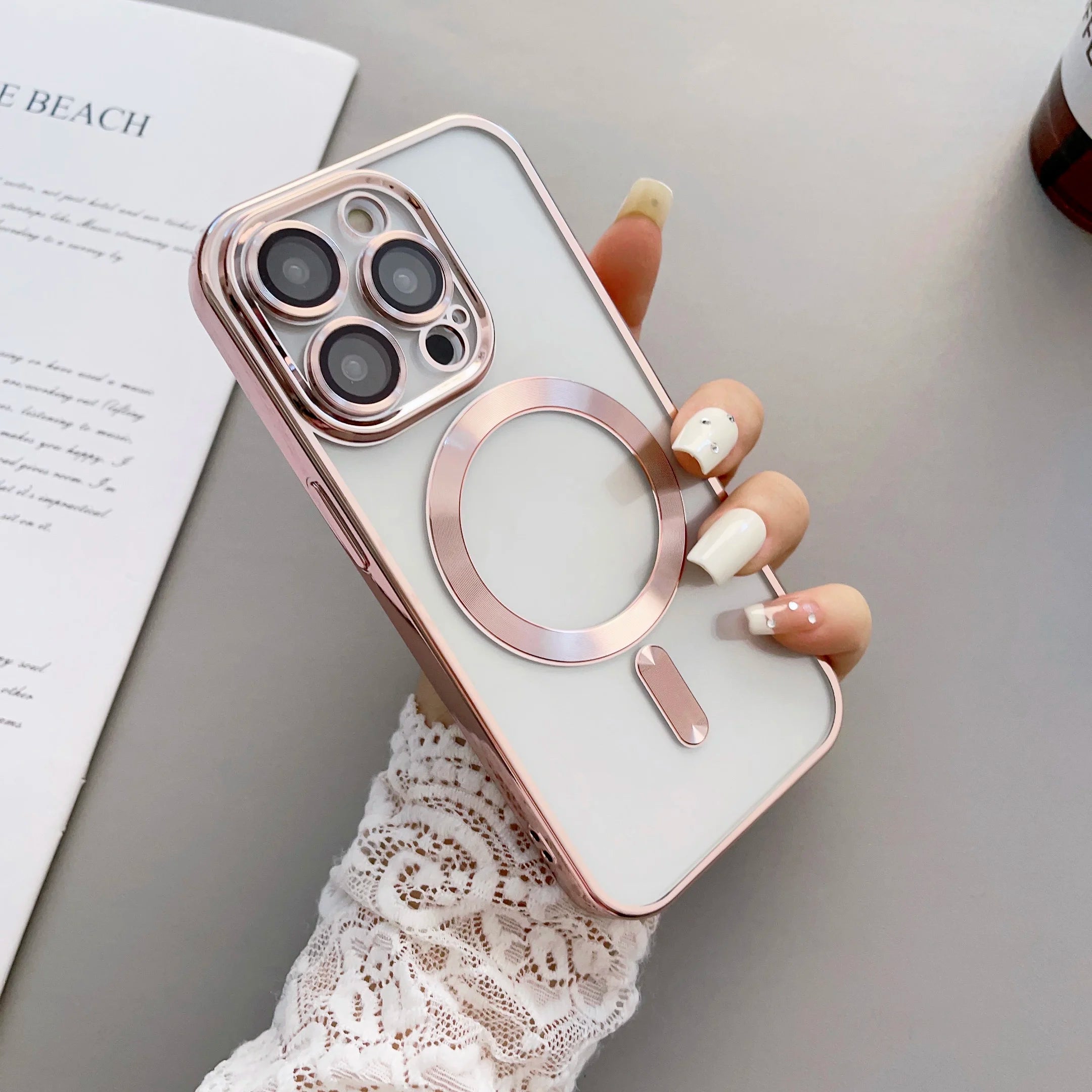 Luxury Plating Magnetic Wireless Charging Soft TPU Phone Case for iPhone 15 14 13 12 11 Pro Max Magsafe Lens Film Clear Cover