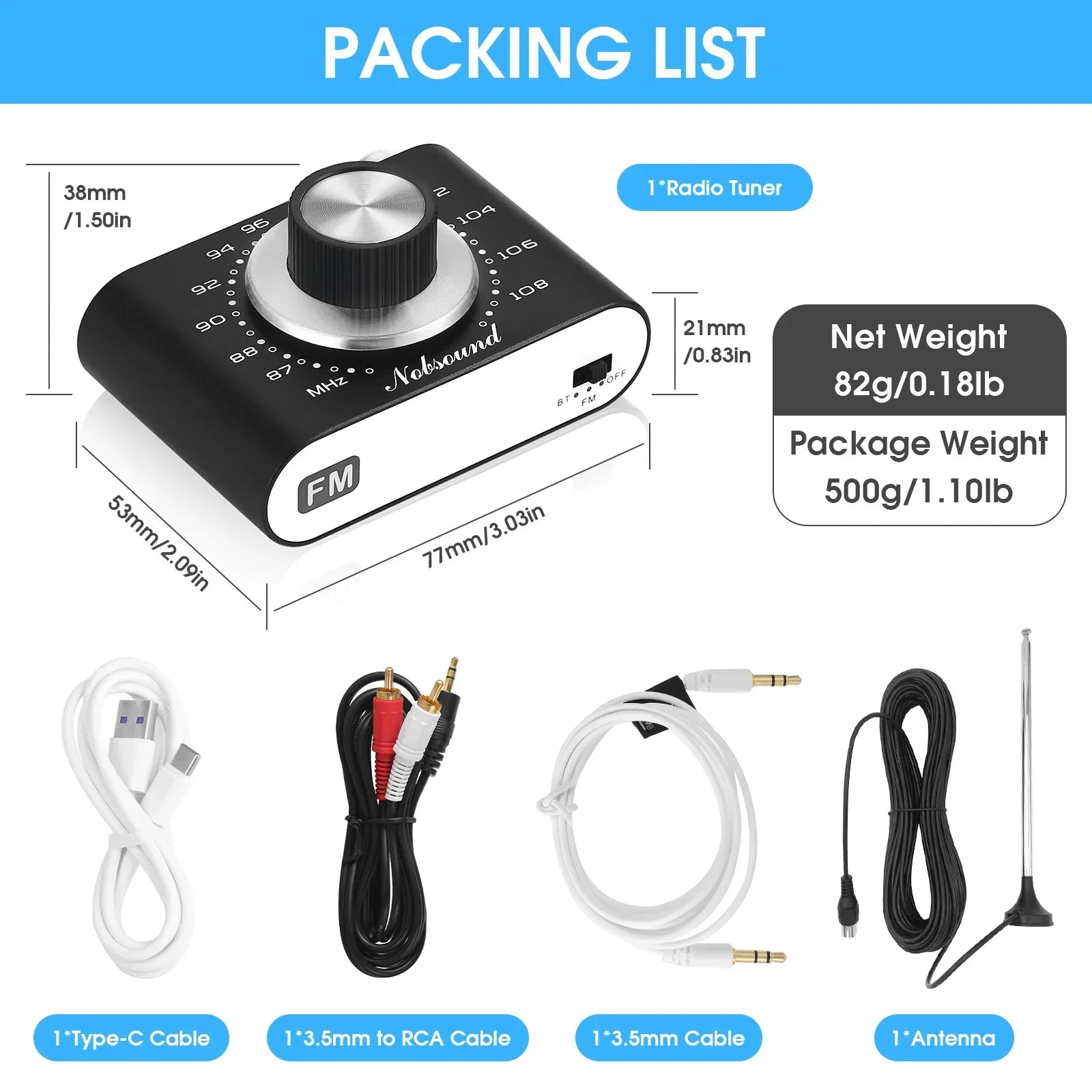 Douk Audio Portable 87-108Mhz FM Radio Tuner Stereo Bluetooth 5.0 Receiver Rechargeable with 3.5mm Out