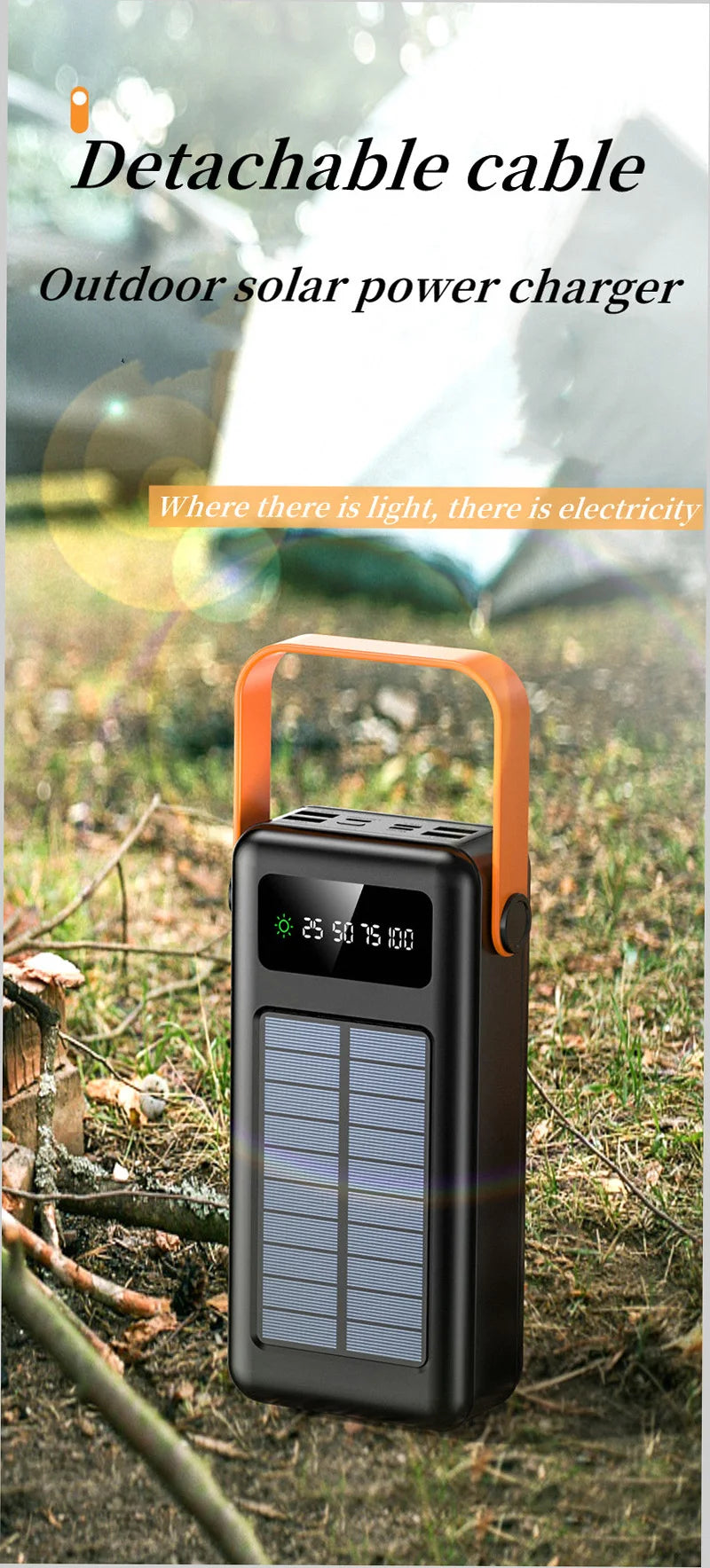 150000mAh Solar Panel Power Bank Fast charging Power Station with Four Wire External Battery Pack with Flashlight For Outdoors