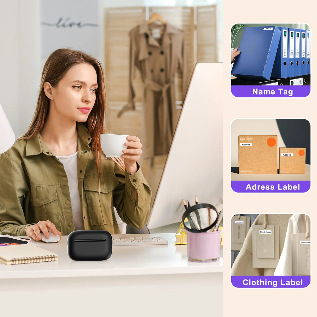 Portable Mini Printer Label Maker 300dpi 2 Inch Thermal Wireless Inkless Printer Bluetooth for IOS and Android Home School