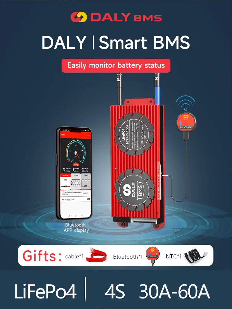 DALY Smart BMS LiFePo4 4S 12V APP BMS RS485/CAN 30A 40A 50A 60A  Parallel Bluetooth Solar Energy Inverter Power Bank