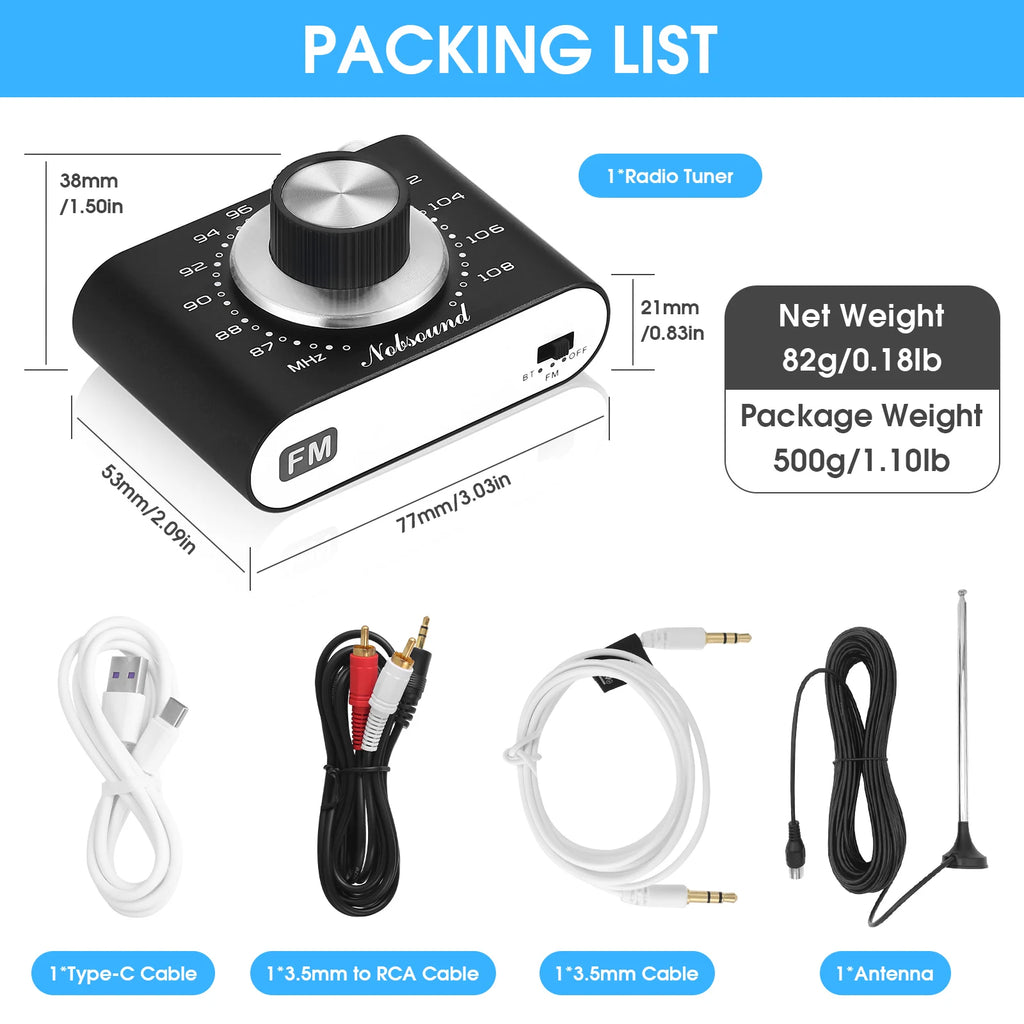 Douk Audio Portable 87-108Mhz FM Radio Tuner Stereo Bluetooth 5.0 Receiver Rechargeable with 3.5mm Out