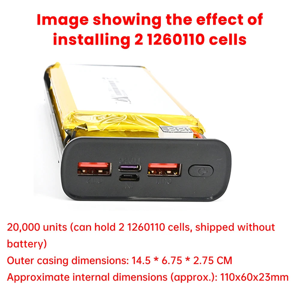 22.5W Fast Charging Module Power Bank Battery Holder 2* 1260110 Quick Charge PD Battery Holder Power Bank Case DIY Shell