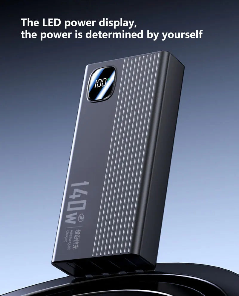 140W 500000mAh Power Bank Large Capacity 4 In1 Cables Intelligent Digital Display Light Portable Powerbank For iPhone Huawei New