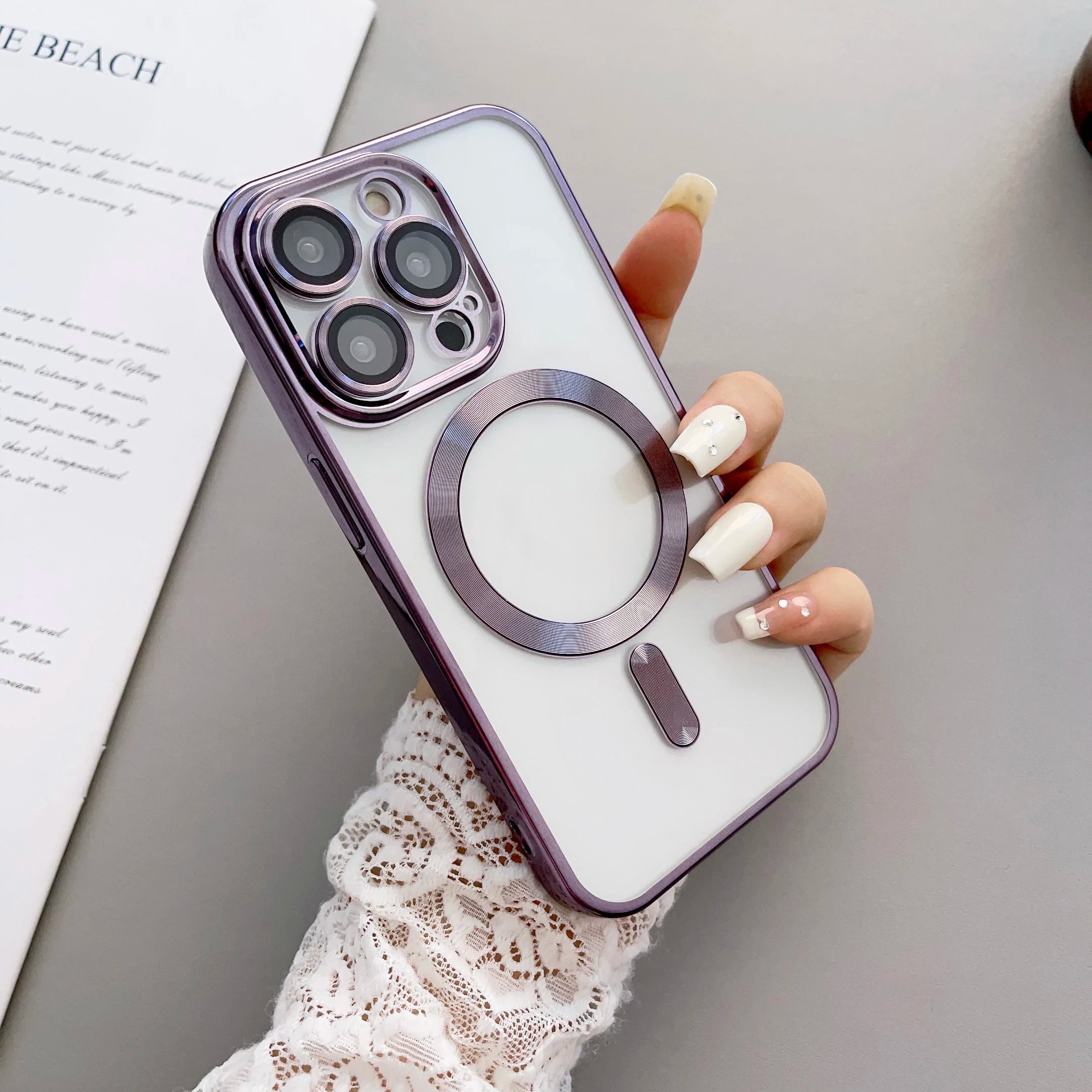 Luxury Plating Magnetic Wireless Charging Soft TPU Phone Case for iPhone 15 14 13 12 11 Pro Max Magsafe Lens Film Clear Cover