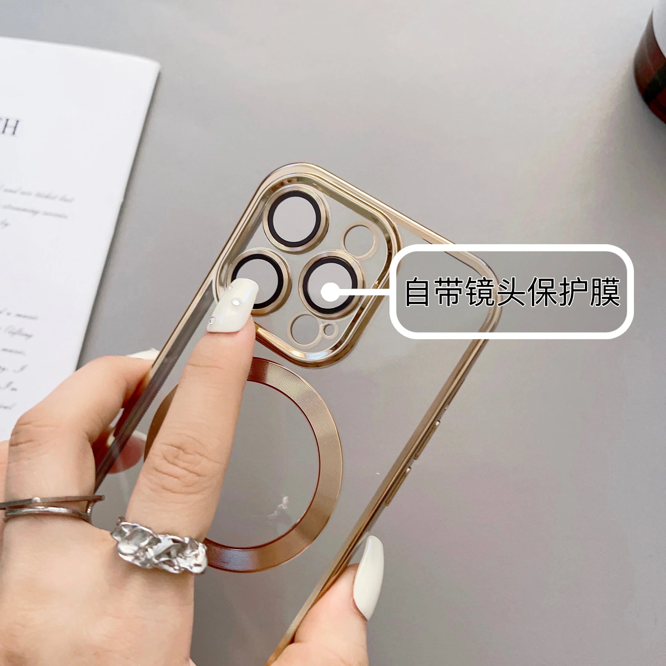 Luxury Plating Magnetic Wireless Charging Soft TPU Phone Case for iPhone 15 14 13 12 11 Pro Max Magsafe Lens Film Clear Cover