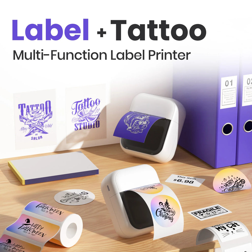 C50 Mini Tattoo Printer Portable Inkless Transfer Machine 2 Inch 15‑57mm Compatible With Phone PC iPad For Tattoo Pattern Logo