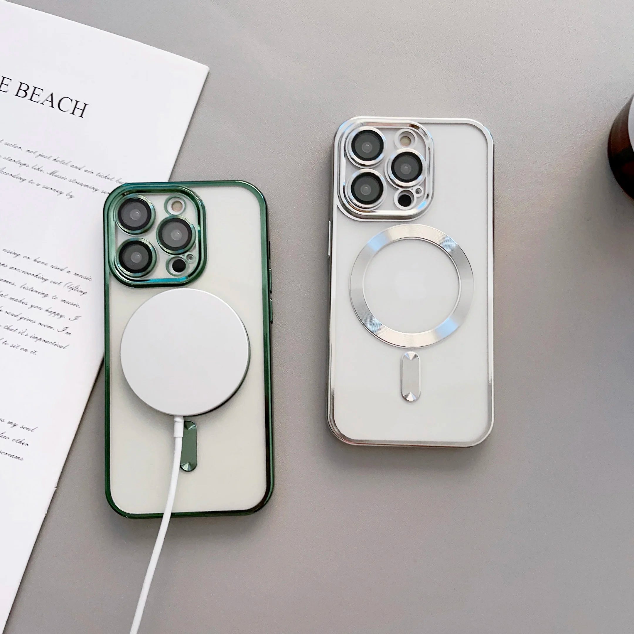 Luxury Plating Magnetic Wireless Charging Soft TPU Phone Case for iPhone 15 14 13 12 11 Pro Max Magsafe Lens Film Clear Cover