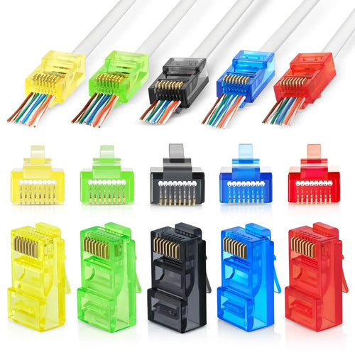 50pcs RJ45 PVC Network Cable Connector CAT5E Category 5e Unshielded Color Crystal Head for Solid/Stranded UTP Network Cable